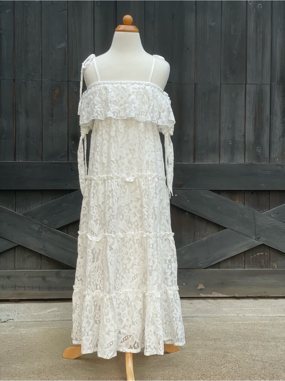 Boho Cottagecore White Lace Off Shoulder Maxi Dress, Elopement, Casual Wedding